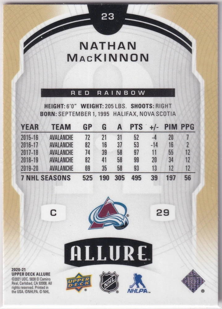 2020-21 UD Allure - Nathan MacKinnon - Red Rainbow #23