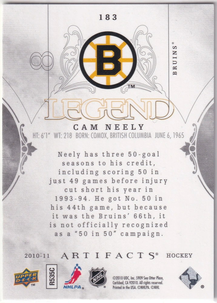 2010-11 UD Artifacts - Cam Neely - Legend /999 #183
