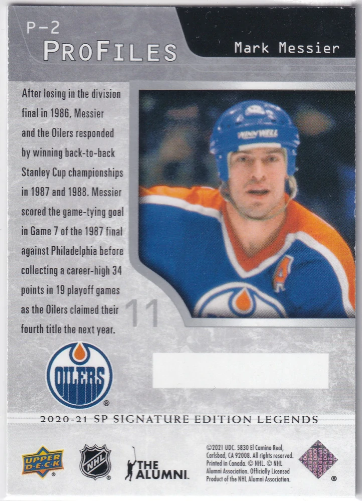 2020-21 UD SP Signature Edition Legends - Mark Messier - Profiles #P-2