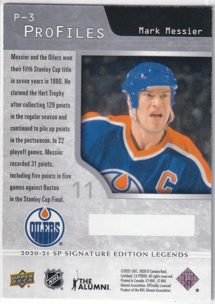 2020-21 UD SP Signature Edition Legends - Mark Messier - Profiles #P-3