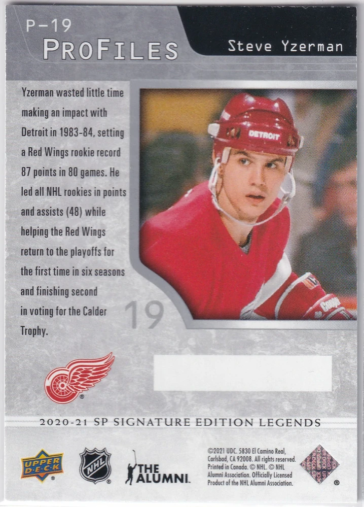 2020-21 UD SP Signature Edition Legends - Steve Yzerman - Profiles #P-19