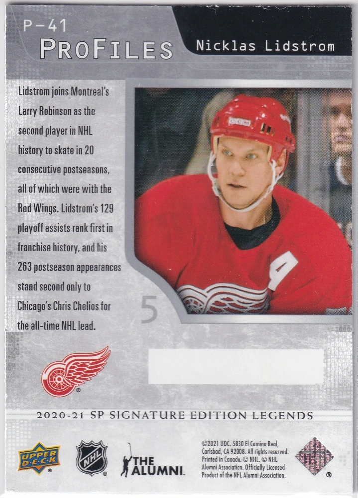 2020-21 UD SP Signature Edition Legends - Nicklas Lidstrom - Profiles #P-41