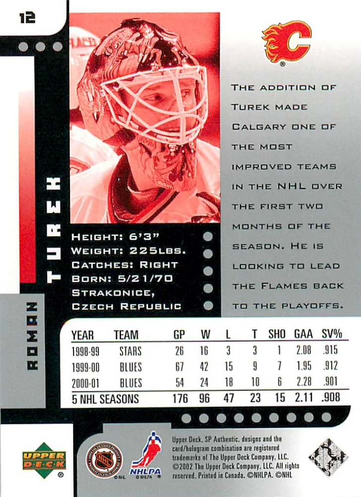 2001-02 UD SP Authentic - Roman Turek #12