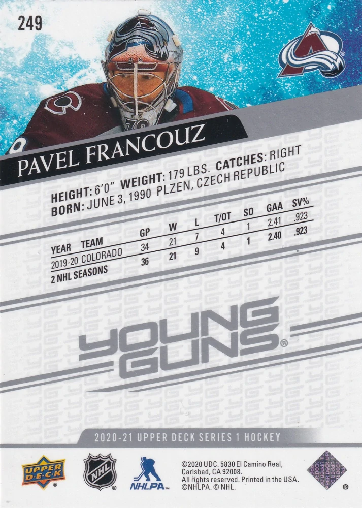 2020-21 UD Series 1 - Pavel Francouz - Young Guns #249