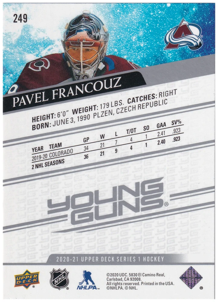 2020-21 UD Series 1 - Pavel Francouz - Young Guns #249