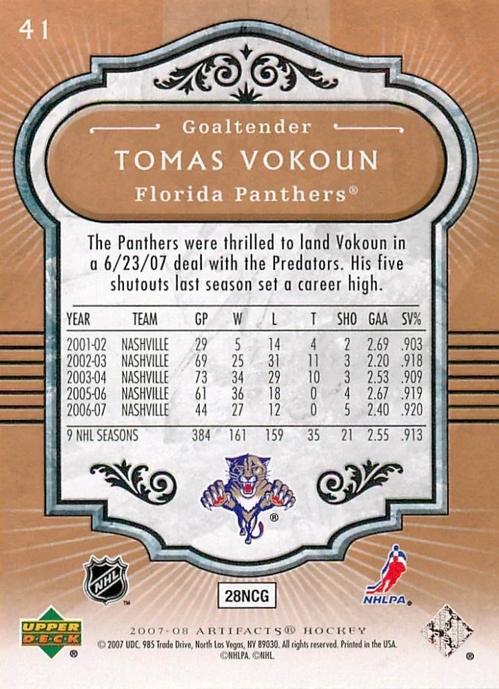 2007-08 UD Artifacts - Tomáš Vokoun #41