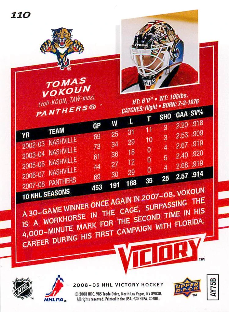 2008-09 UD Victory - Tomáš Vokoun #110