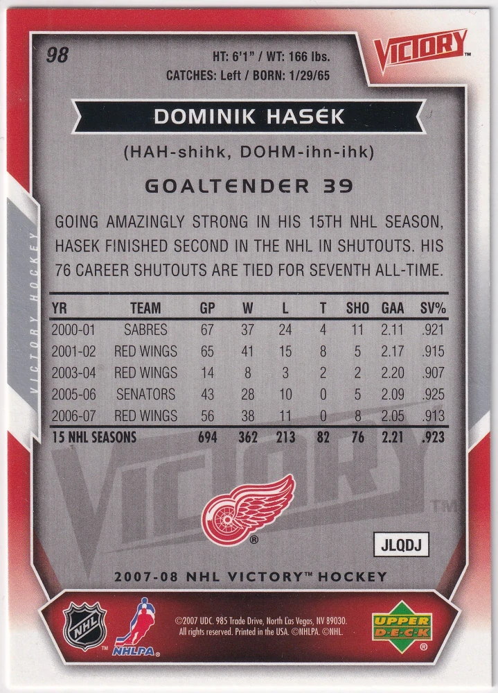 2007-08 UD Victory - Dominik Hašek