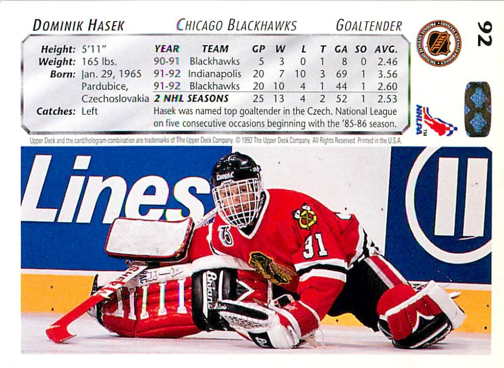 1992-93 UD Series - Dominik Hašek #92