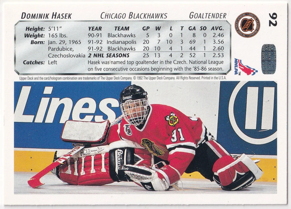 1992-93 UD Series - Dominik Hašek #92