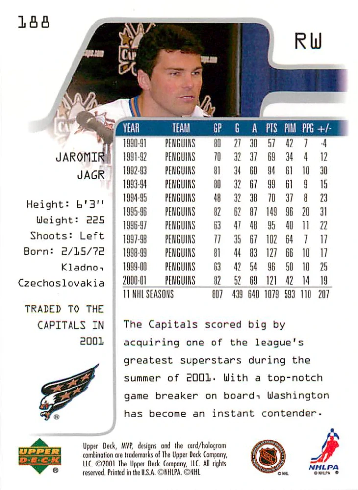 2001-02 UD MVP - Jaromír Jágr #188