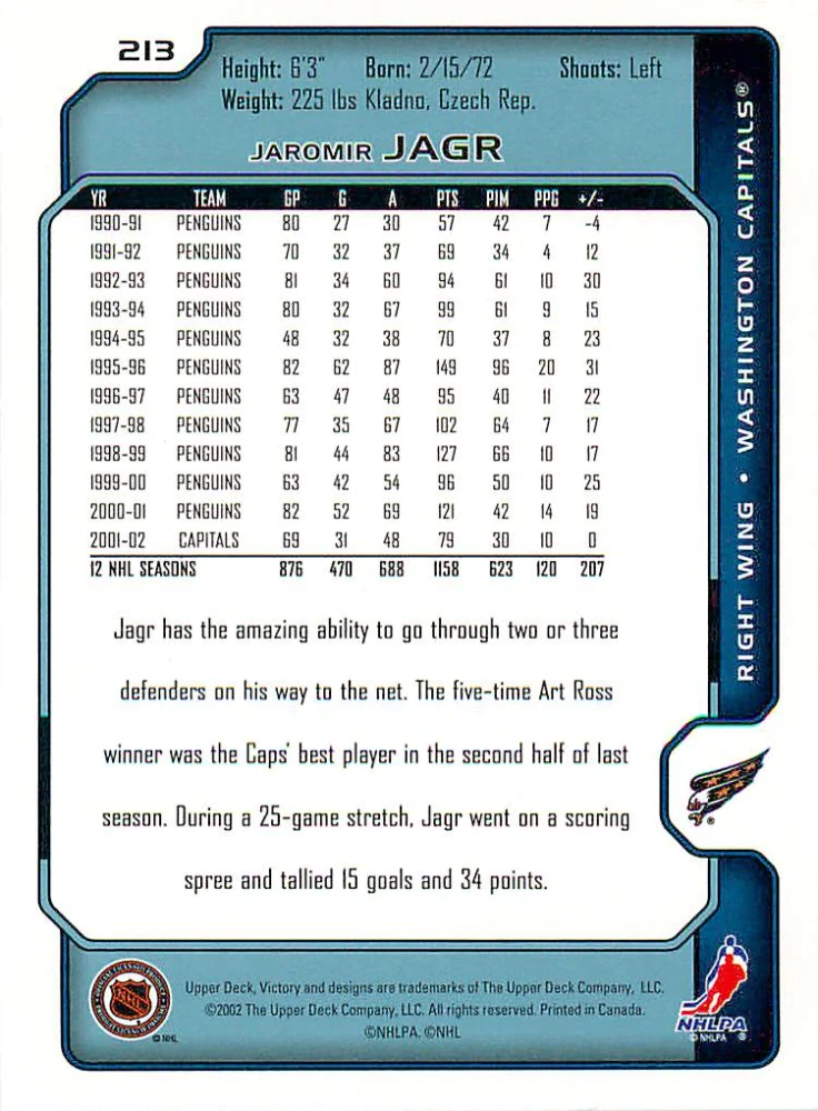 2002-03 UD Victory - Jaromír Jágr #213