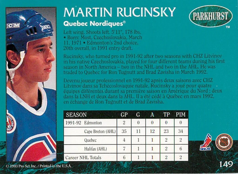 1992-93 Parkhurst - Martin Ručinský #149
