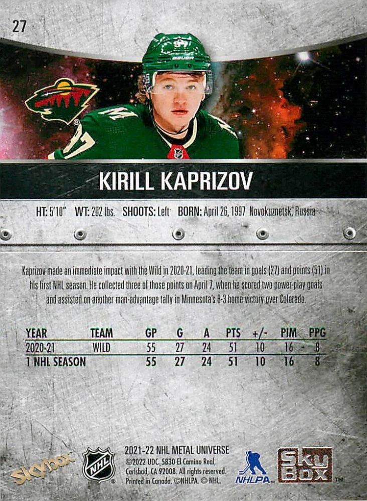 2021-22 UD Skybox Metal Universe - Kirill Kaprizov #27