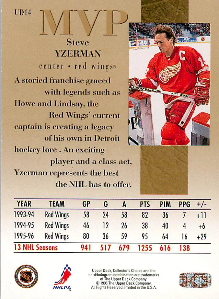 1996-97 UD Collectors Choice - Steve Yzerman - MVP Gold #UD14