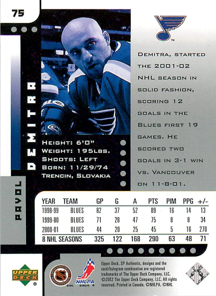 2001-02 UD SP Authentic - Pavol Demitra #75