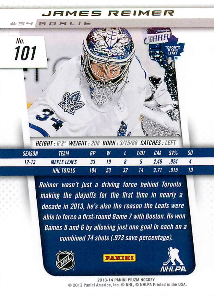 2013-14 Panini Prizm - James Reimer #101