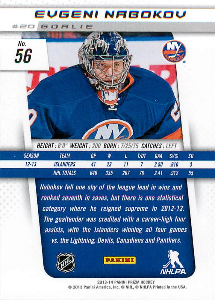 2013-14 Panini Prizm - Evgeni Nabokov #56