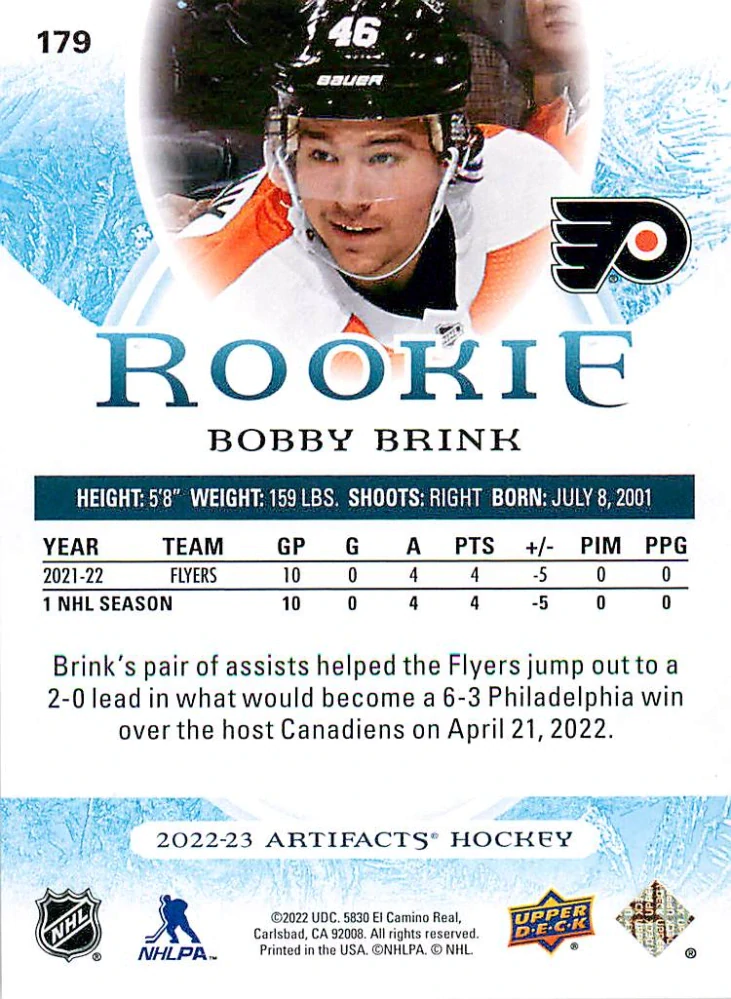 2022-23 UD Artifacts - Bobby Brink - Rookie Ruby /499 #179