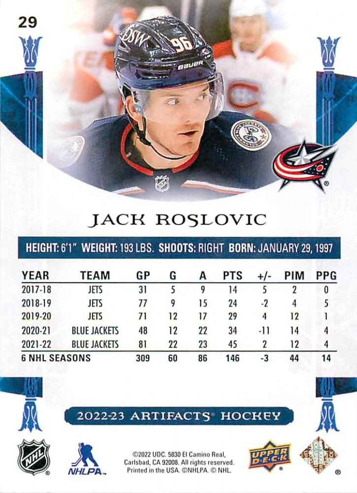 2022-23 UD Artifacts - Jack Roslovic #29