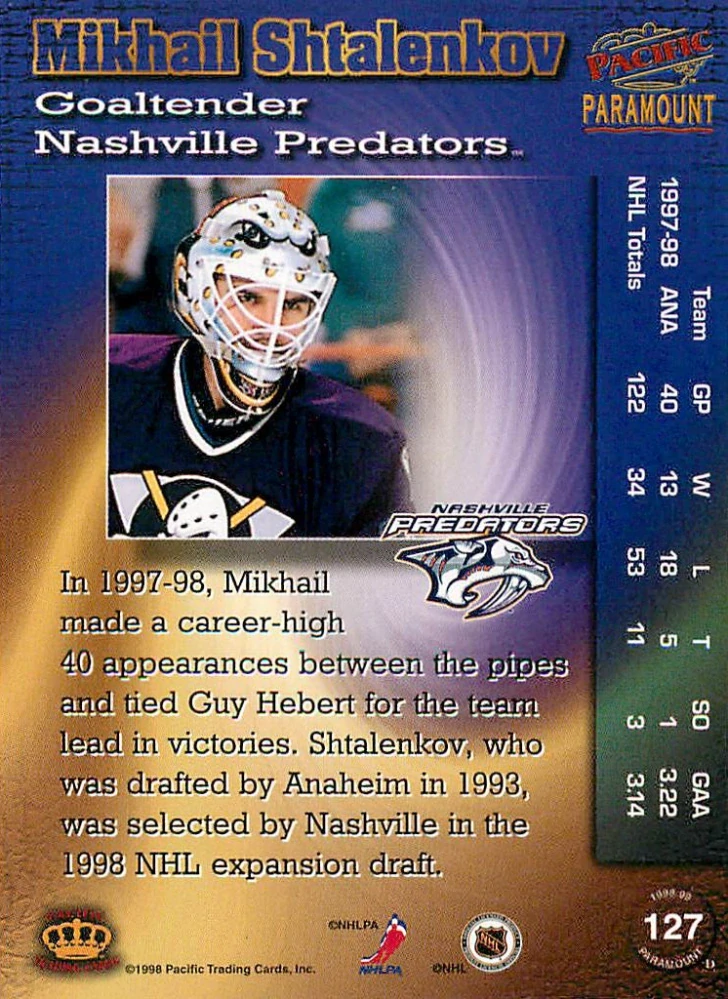 1998-99 Pacific Paramount - Mikhail Shtalenkov #127
