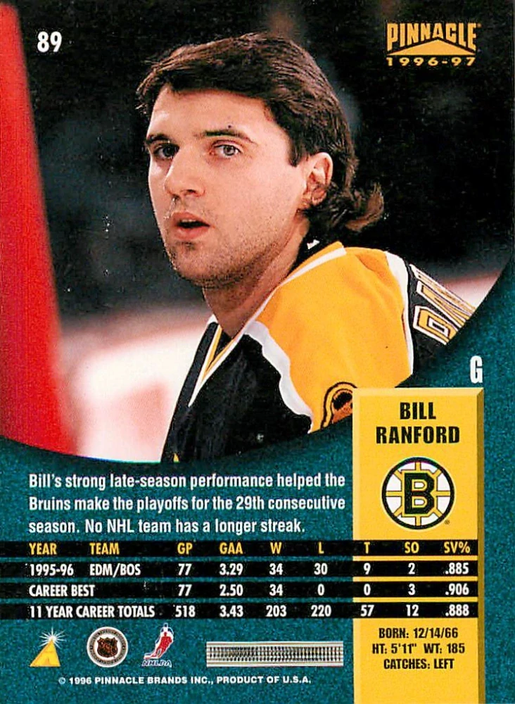 1996-97 Pinnacle - Bill Ranford - Premium Stock #89