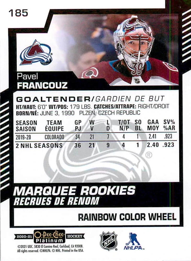 2020-21 UD O-Pee-Chee Platinum - Pavel Francouz - Marquee Rookie - Rainbow Color Wheel