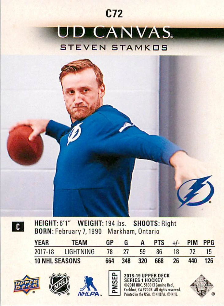 2018-19 UD Series 1 - Steven Stamkos - Canvas #C72