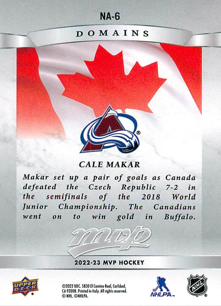 2022-23 UD MVP - Cale Makar - Domains #NA-6