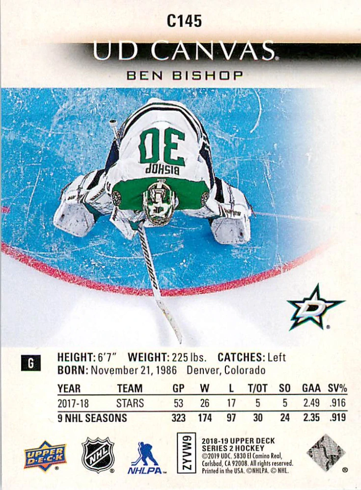2018-19 UD Series 2 - Ben Bishop - Canvas #C145