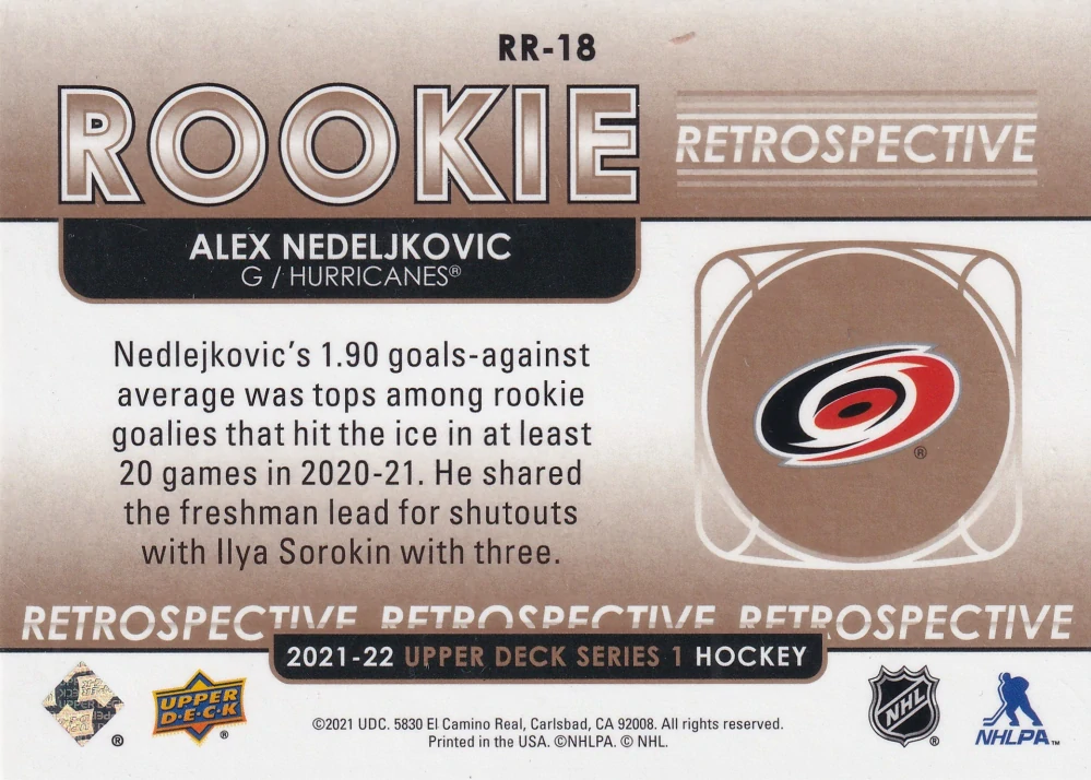 2021-22 UD Series 1 - Alex Nedeljkovic - Rookie Retrospective Gold #RR-18