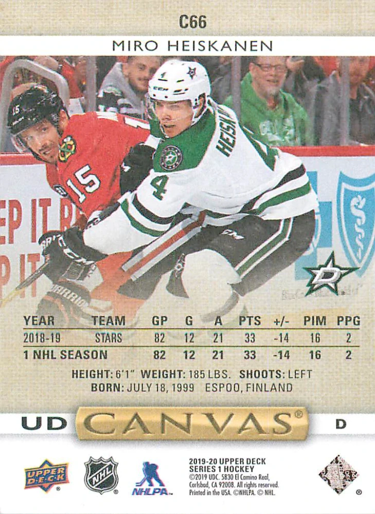 2019-20 UD Series 1 - Miro Heiskanen - Canvas #C66