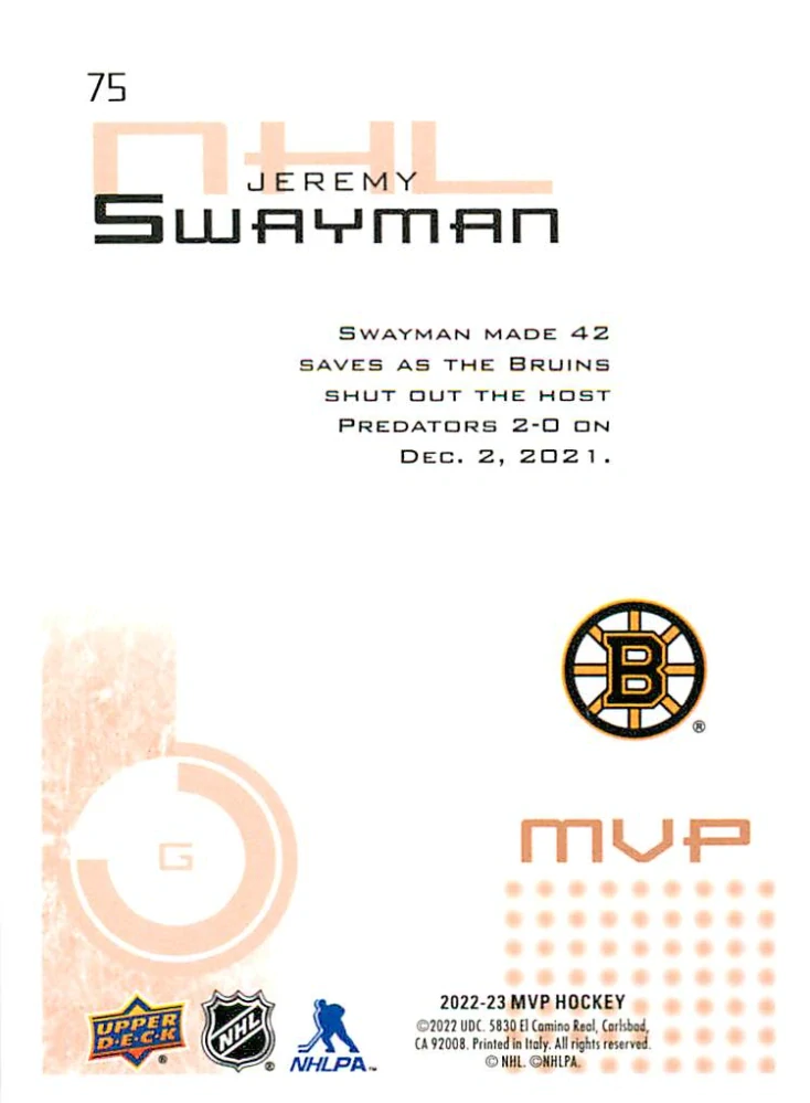 2022-23 UD MVP - Jeremy Swayman - 20th Anniversary #75