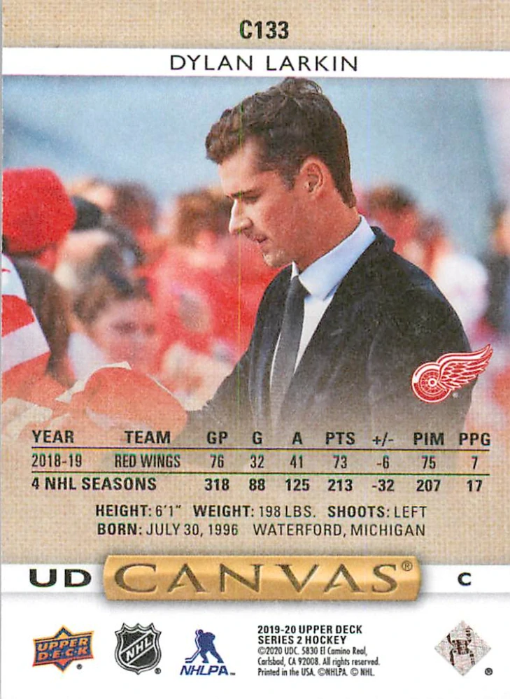 2019-20 UD Series 2 - Dylan Larkin - Canvas #C133