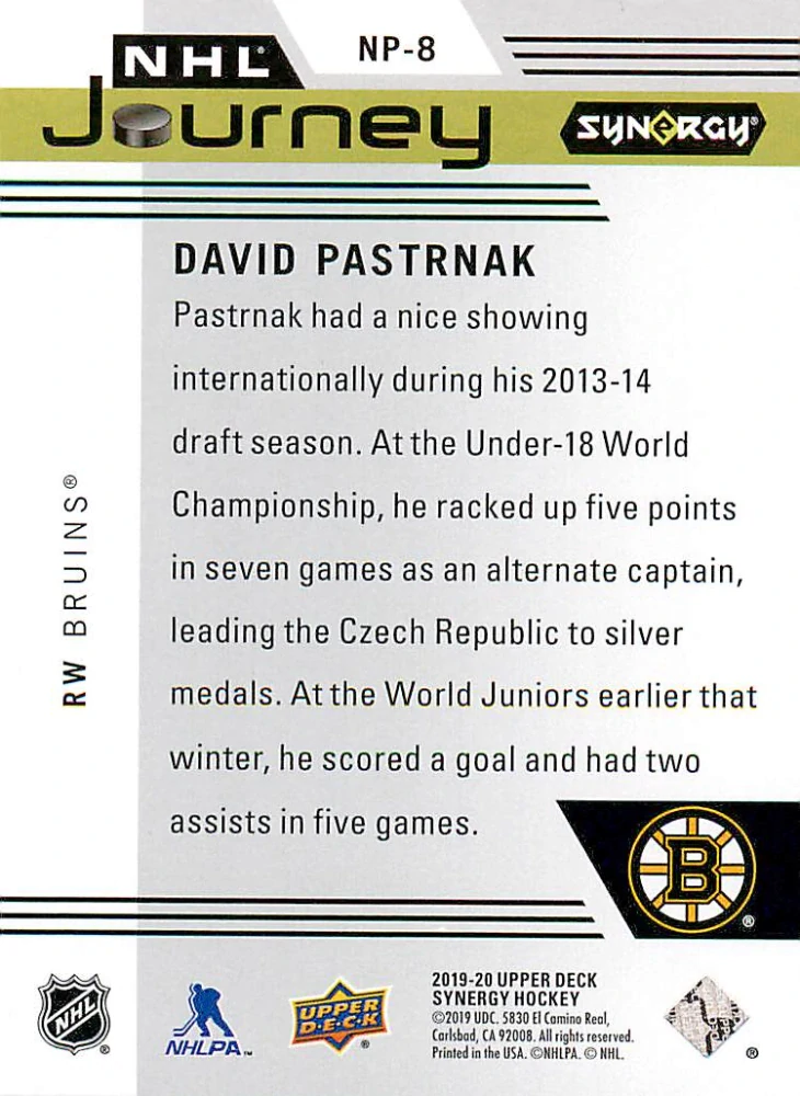 2019-20 UD Synergy - David Pastrňák - NHL Journey - Draft Day /999 #NP-8