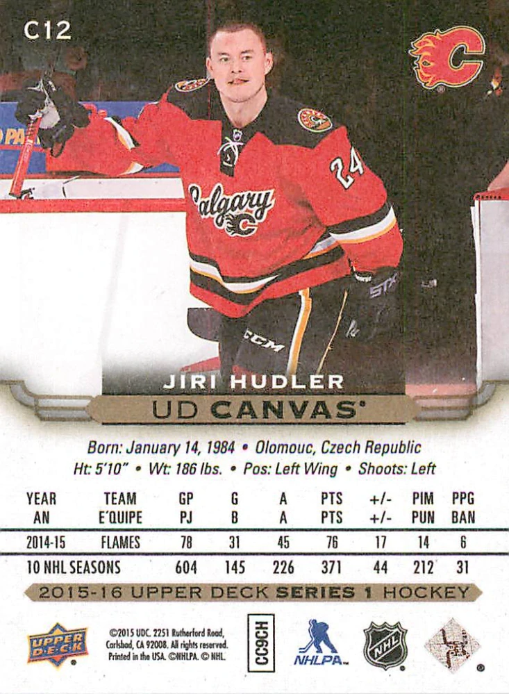 2015-16 UD Series 1 - Jiří Hudler - Canvas #C12