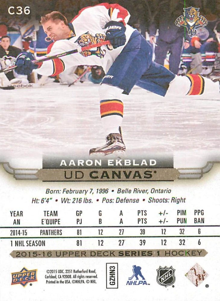 2015-16 UD Series 1 - Aaron Ekblad - Canvas #C36