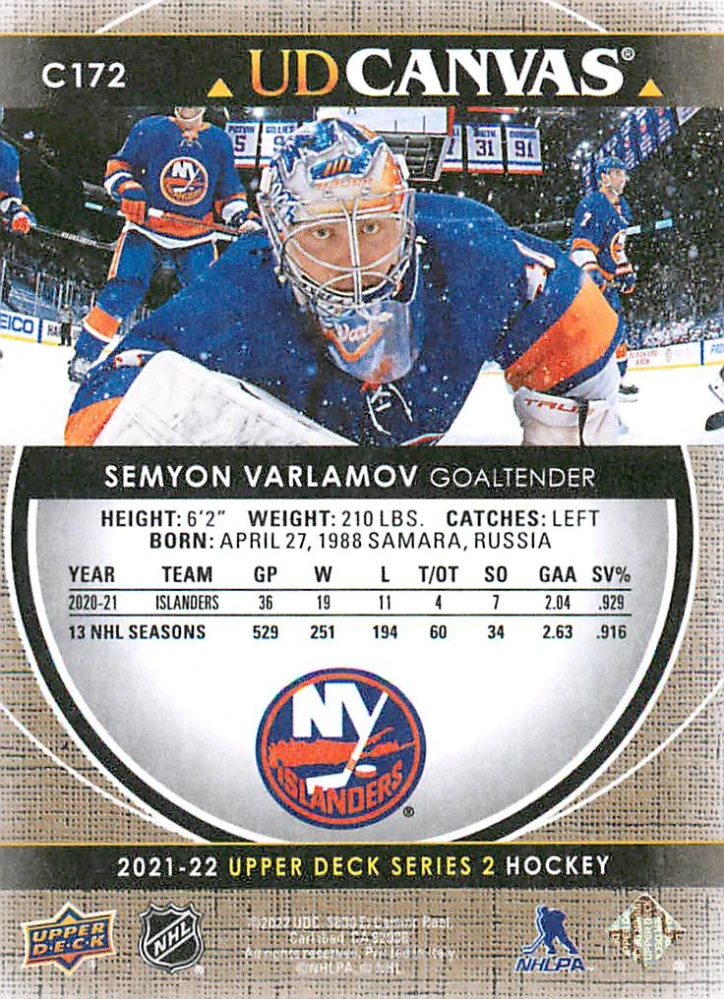 2021-22 UD Series 2 - Semyon Varlamov - Canvas #C172