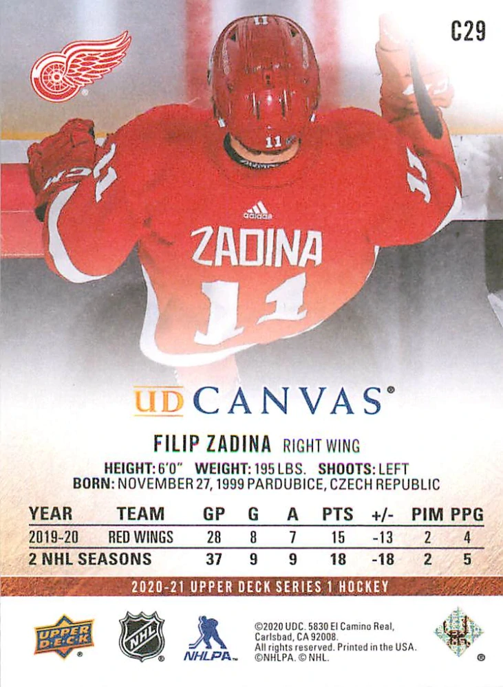 2020-21 UD Series 1 - Filip Zadina - Canvas #C29