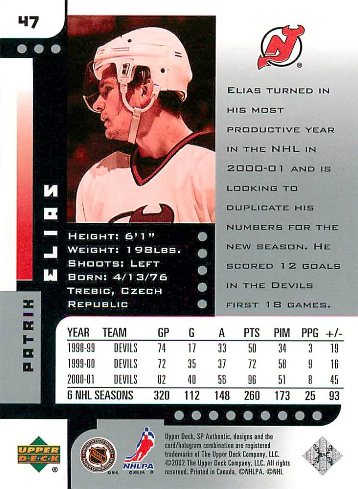 2001-02 UD SP Authentic - Patrik Eliáš #47