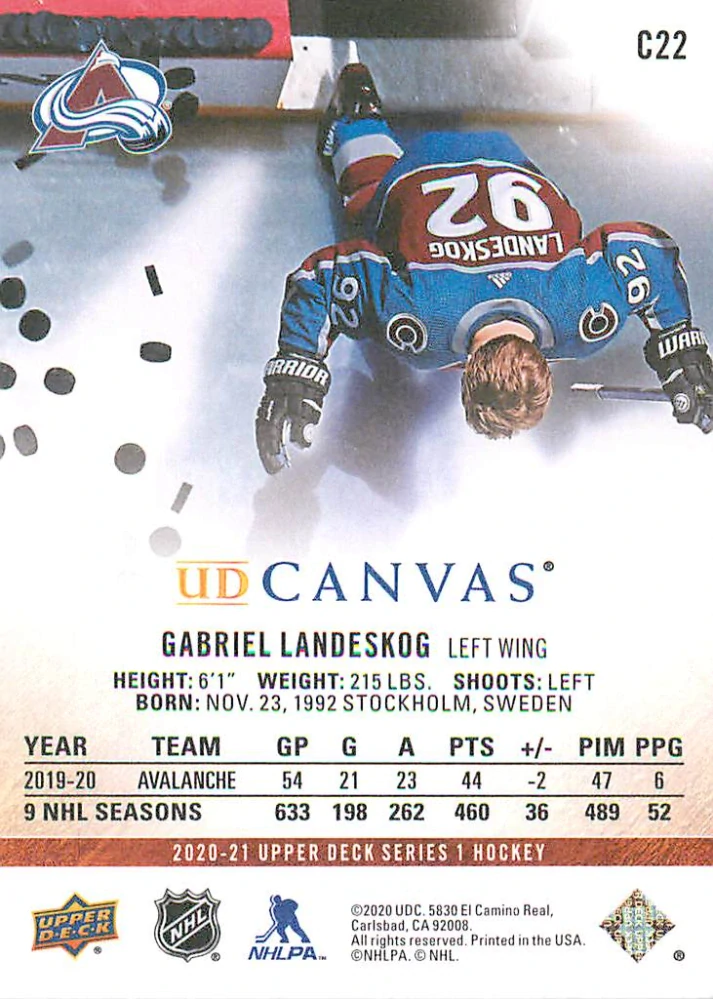 2020-21 UD Series 1 - Gabriel Landeskog - Canvas #C22