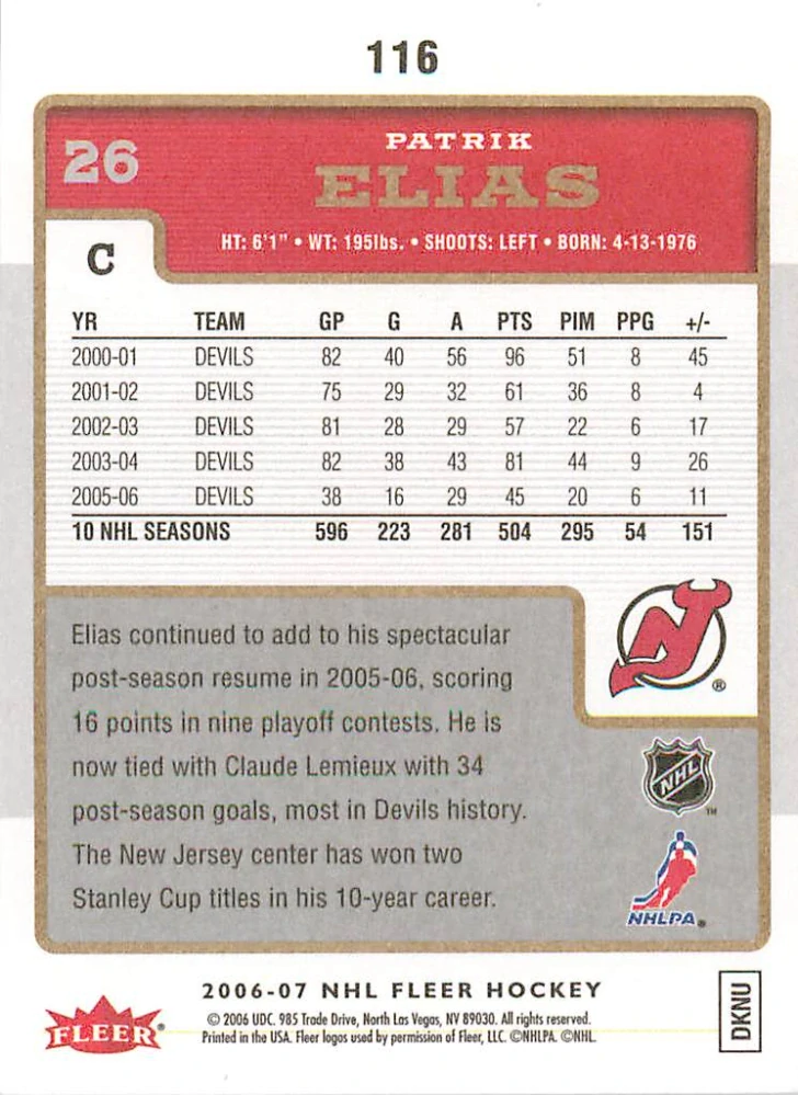 2006-07 Fleer - Patrik Eliáš #116