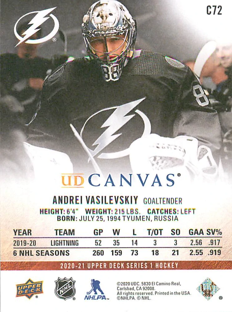2020-21 UD Series 1 - Andrei Vasilevskiy - Canvas #C72