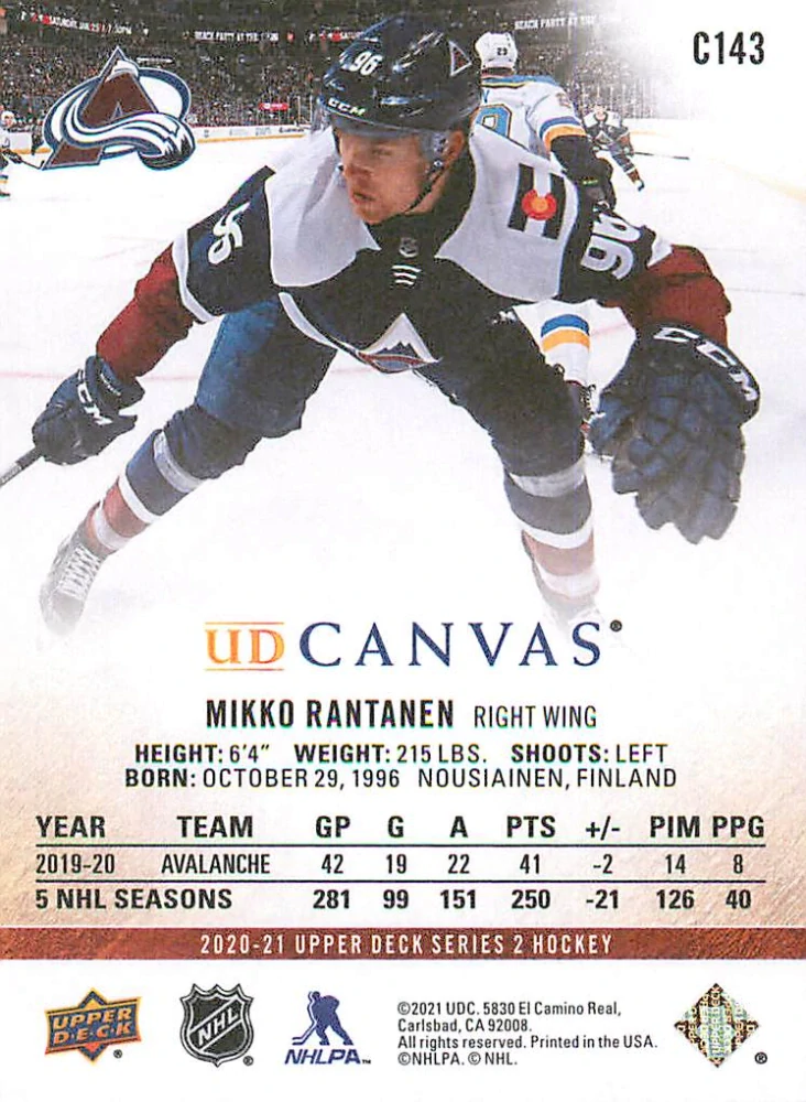 2020-21 UD Series 2 - Mikko Rantanen - Canvas #C143