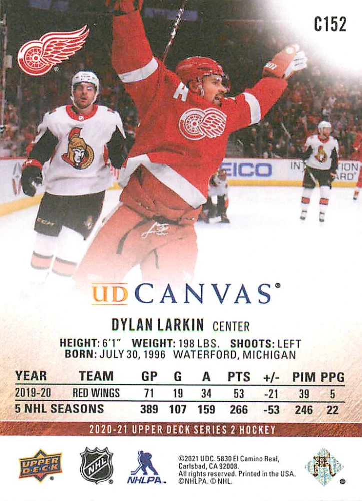 2020-21 UD Series 2 - Dylan Larkin - Canvas #C152