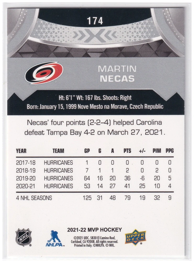 2021-22 UD MVP - Martin Nečas - Silver Script #174