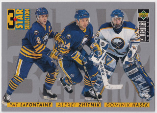 1996-97 UD Collector's Choice - Dominik Hašek, Pat Lafontaine, Alexei Zhitnik - 3Star Selection #311