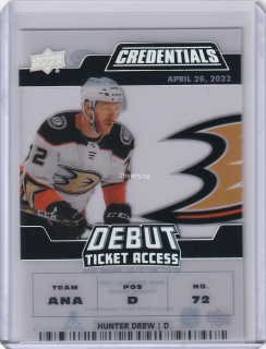 2022-23 UD Credentials - Hunter Drew - Acetate Debut Ticket Access /249
