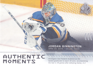 2019-20 UD SP Authentic - Jordan Binnington - Authentic Moments #109