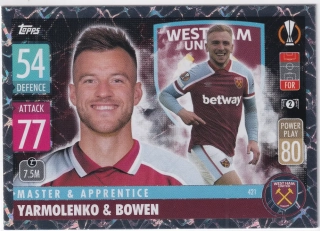 2021-22 Topps Match Attax UCL - Andriy Yarmolenko, Jarrod Bowen - Master & Apprentice